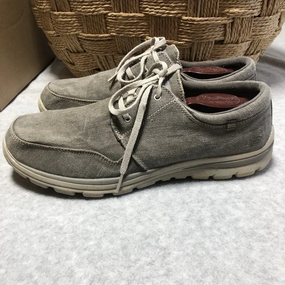 Skechers Elvin Shoes Mens Size 12 64108 Taupe Canvas Lace Up Superior Oxford - Picture 3 of 12